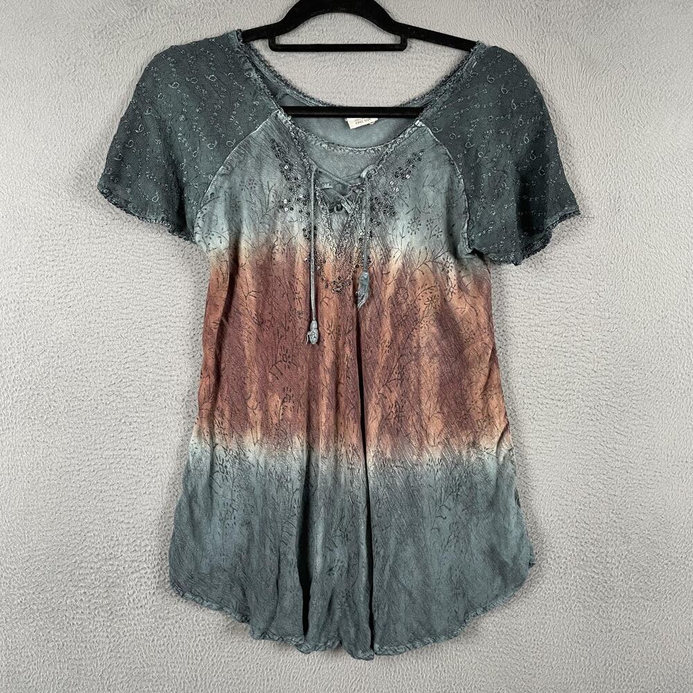 Advance Apparel Tunic Womens Free Size Multicolor Scoop Neck Raglan Sleeve